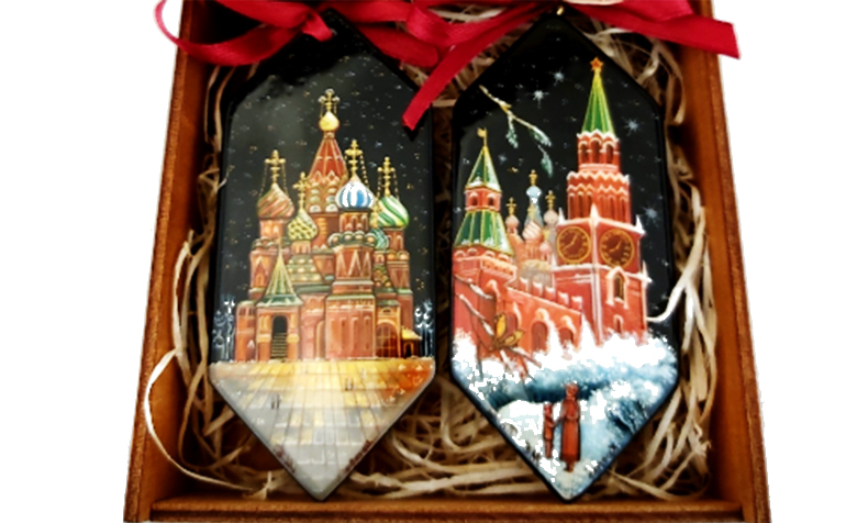 Набор ёлочных игрушек с палехской росписью